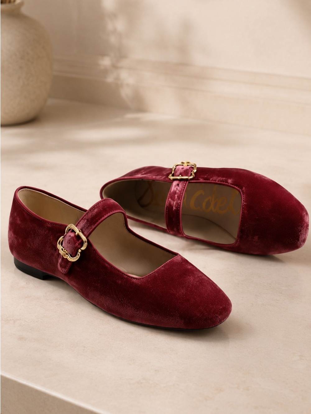 Sam Edelman Michaela Mary Jane Flat Sz 10 Raspberry Velvet NWOB